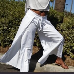 Women's White Wide-Leg Wrap Pants